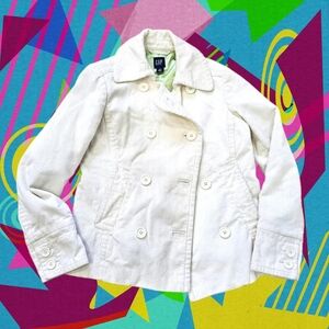 GAP Y2K Corduroy Coat Cream Jacket Double Breasted Lined Peacoat